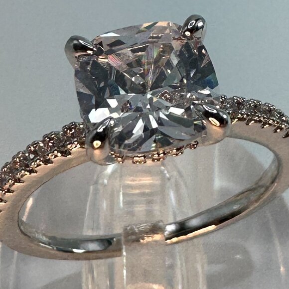 Womens Silver-Plated Brass Ring With Cubic Zirconia For Engagement & Anniversary - Picture 3 of 15